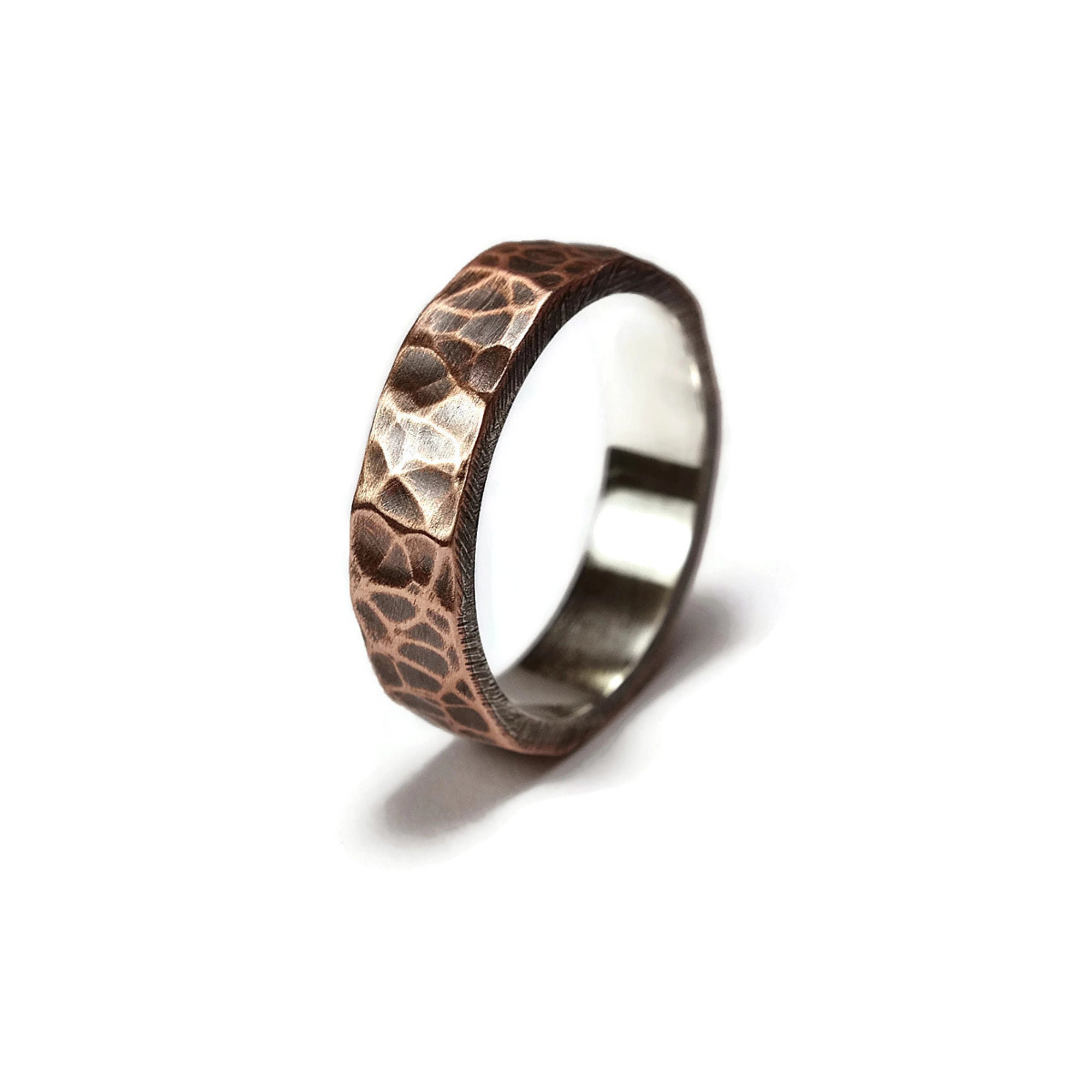Men S Antique Hammered Copper Wedding Band Hammered Copper Antique Wedding Ring For Men Oxidized Ring 6mm