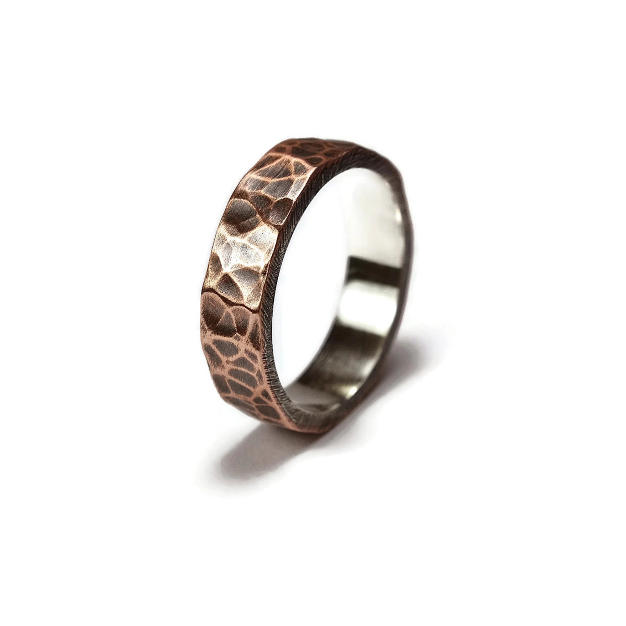 Mens Antique Hammered Copper Wedding Band. Hammered Copper