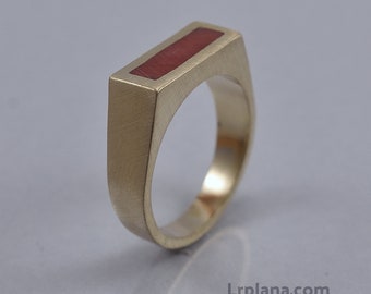 Brass Red Signet Ring for Men, Vintage Geometric Ring Red, Custom Engraved Ring Brass