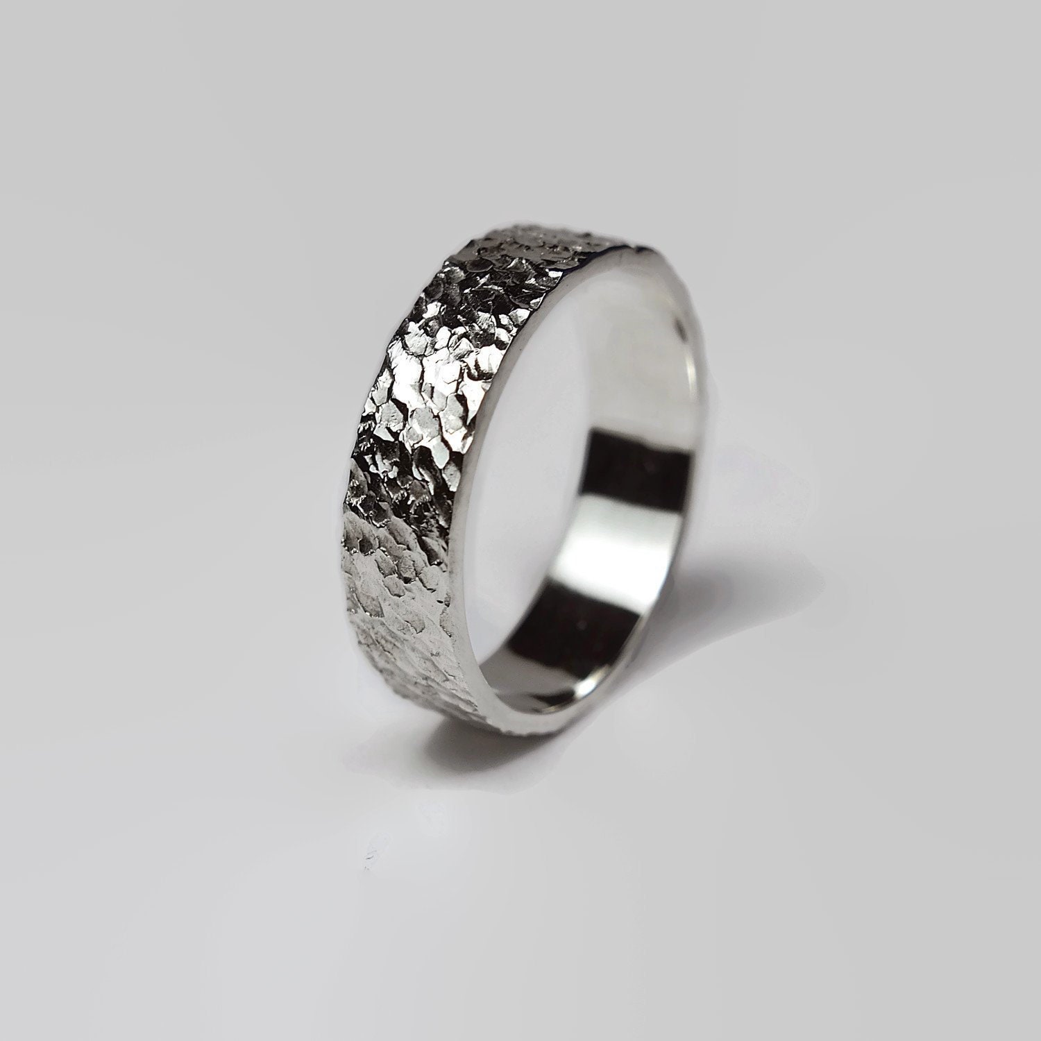 Mens Rustic Sterling Silver Wedding Band Ring Silver Meteorite Etsy