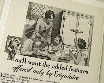 1929 Vintage Ad / Frigidaire Corporation Print Ad / Home Decor / Kitchen Appliance Art / Paper Ephemera / Ready To Frame / 20s Memorabilia