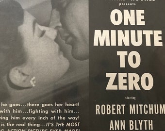 50s Vintage Movie Ad / Saturday Evening Post / HOWARD HUGHES "One Minute To Zero" / Robert Mitchum / Ready To Frame / Paper Ephemera