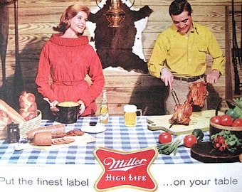 1960s Miller High Life / JELLO Print Ad / Retro Ad / Vintage Beer Ad / Home Decor / Ready to Frame / Paper Ephemera /