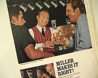 1969 Vintage Ad / Miller Makes It Right / Make Your Move to Miller / 60s Popular Mechanics Print Ad / Ready To Frame / Paper Ephemera