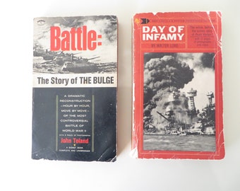 50s Vintage History Books / Battle: The Story of the Bulge / Day Of Infamy / World War II / Pearl Harbor / Pocket Books / Set of 2