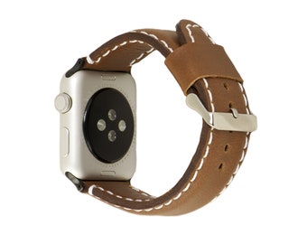Full Grain brown leather Apple Watch SE band. Compatible with all series. 44mm or 40mm