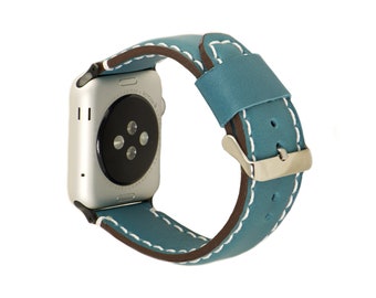 Bande En cuir turquoise Full Grain Apple Watch Series 6. Compatible avec toutes les séries. 44mm ou 40mm