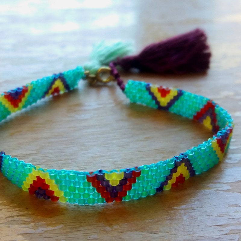 Bracelet Perles Miyuki Tissées à La Main - Couleur Verte, Fermoir Glissière, Longueur Ajustable