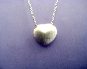 Sterling Silver Petite Short Pendant Necklace, Heart, Minimalist, Simple, Modern, Art Deco Inspired, Matte Satin Finish