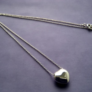 Sterling Silver Petite Short Pendant Necklace, Heart, Minimalist, Simple, Modern, Art Deco Inspired, Shiy High Polish  Finish