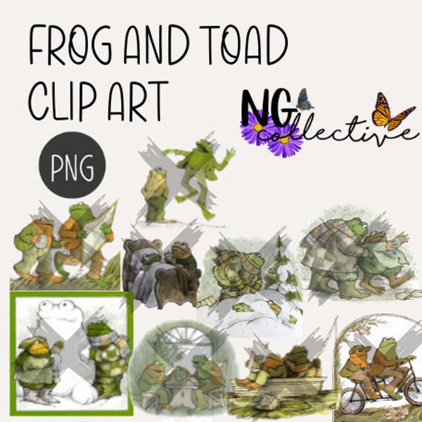 Frog and Toad Clip Art Set | Transparent PNG | Digital Download | Arnold Lobel | Children's Books | Story Characters | Reading