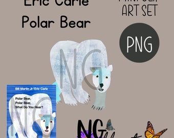 Eric Carle Polar Bear Mini Clip Art Set | Digital Download Transparent PNG Children's Book Classic Stories arctic animal learning clip art
