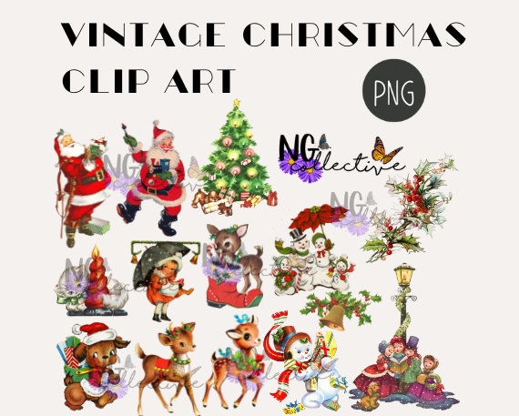 Vintage Christmas Clip Art Set Transparent PNG Digital - Etsy