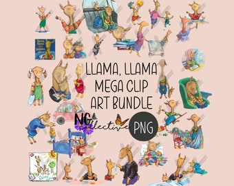 Llama, Llama Mega Clip Art Bundle Digital Download | Transparent PNG Books Author Anna Dewdney Reading Children Learning Educational Inspire