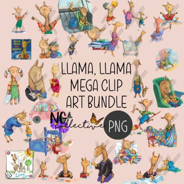 Llama, Llama Mega Clip Art Bundle Digital Download | Transparent PNG Books Author Anna Dewdney Reading Children Learning Educational Inspire