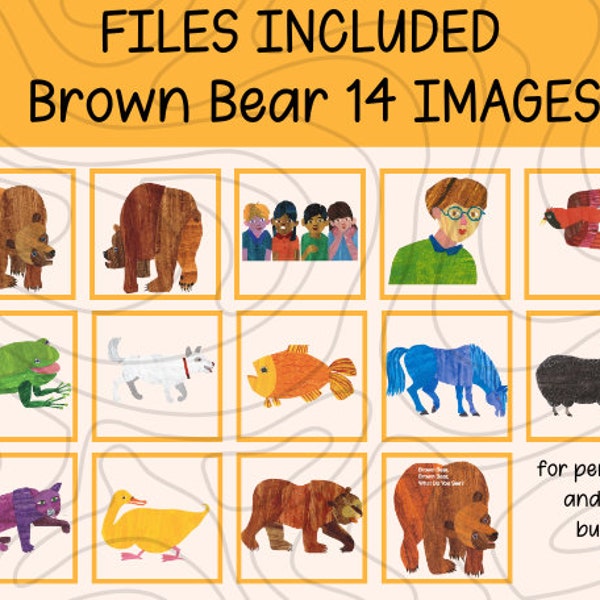 Brown Bear What Do You See? Clip Art Set | Transparent PNG Digital Download Eric Carle Blue Horse Classroom Homeschool Story Book Children