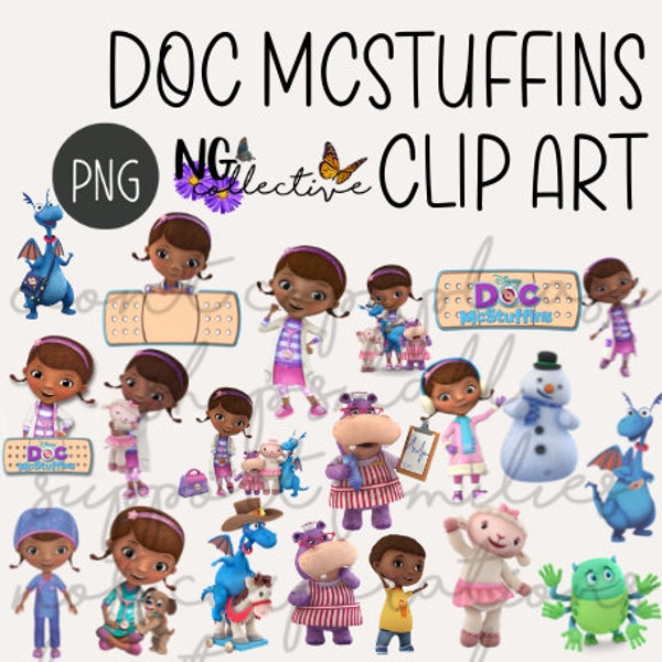 Doc McStuffins Clip Art Set | PNG transparent | Téléchargement numérique | Enfants Enfants Montrent Livre Médecin Animaux Amis Gentillesse Apprentissage Médical