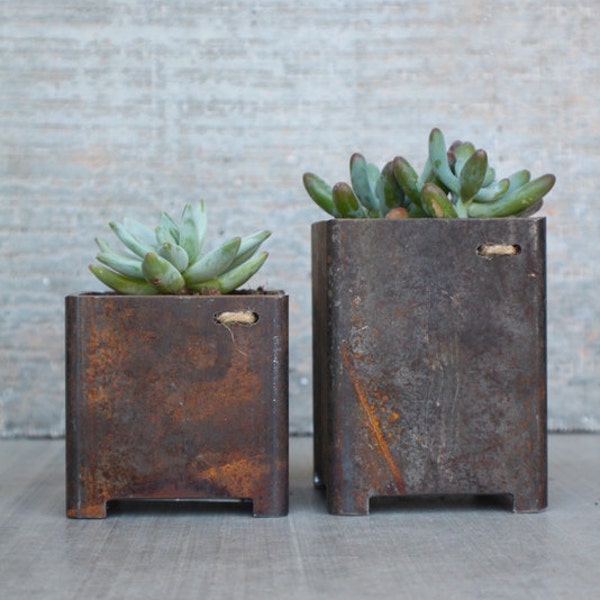 Set of Two Square 3" x 3" Steel Indoor Outdoor Garden succulent metal planter