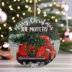 Personalized Christmas ornament, double sided Christmas ornament, Christmas ornament, old red truck christmas ornament