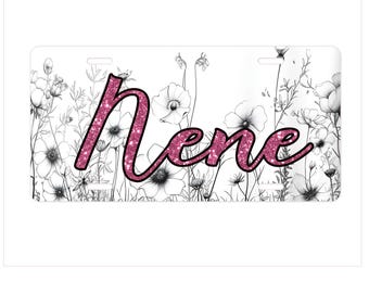 カスタムワイルドフラワーナンバープレート：グリッターネーム、パーソナライズされた車のタグ