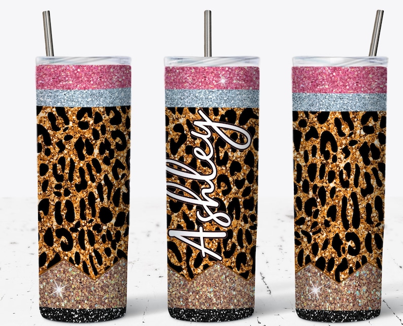 Leopard Print Pencil Tumbler Gift For Teacher Etsy