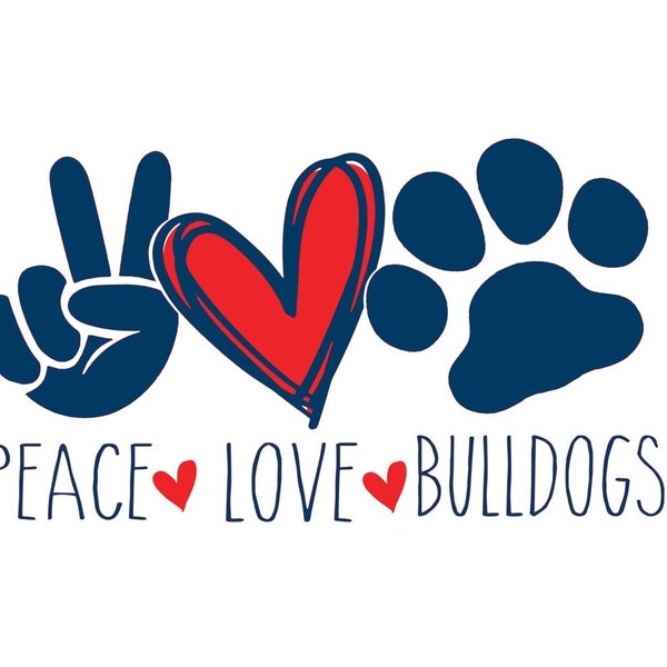 Peace Love Bulldogs SVG, Silhouette cut file, Spirit shirt cut file