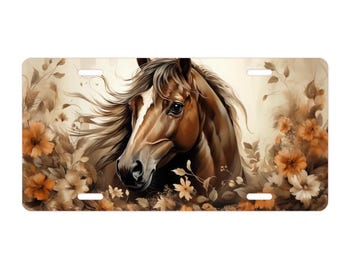 Horse License Plate: Floral Equestrian Car Accessories