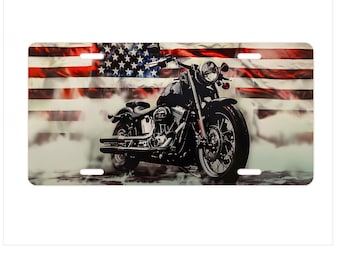 Placa de matrícula de motocicleta vintage: Letrero metálico con la bandera estadounidense