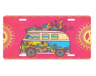 Boho License Plate: Hippie Van Car Decor