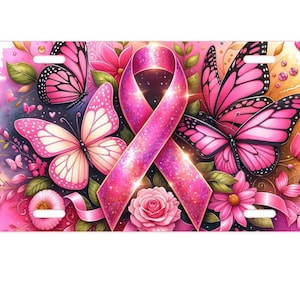 Targa per la sensibilizzazione sul cancro al seno, targa per auto, targa con nastro rosa, targhetta per auto, regalo di supporto, sopravvissuta al cancro