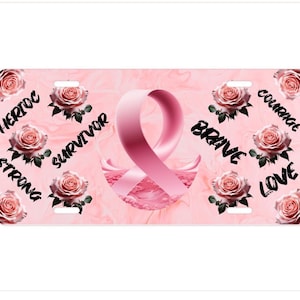 Targa per la sensibilizzazione sul cancro al seno, targa con nastro rosa, accessorio per auto, supporto per la lotta contro il cancro, targa di beneficenza, decorazioni per auto