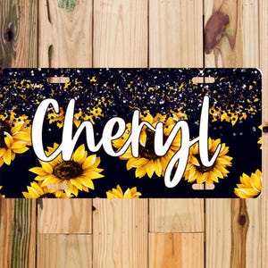 Personalized Glitter Sunflower License Plate, Custom Car Tag, Decorative Sunflower Plate, Car Accessory, Gift for Her