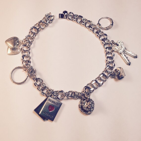 Vintage Wedding Sterling Silver Charm Bracelet