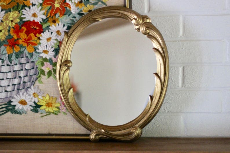 Vintage Syroco Gold Wall Mirror Scroll Oval Ornate