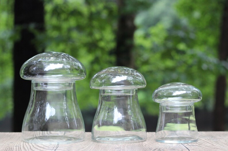Set of Three Vintage Glass Mushroom Jars / Graduated Mushroom Etsy
