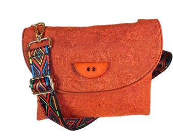 Small Crossbody Shoulder Messenger Purse Bright Orange Vegan Boho Pop of Color