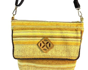Yellow & Gold Crossbody Bag: Zippered Shoulder Bag with Pockets