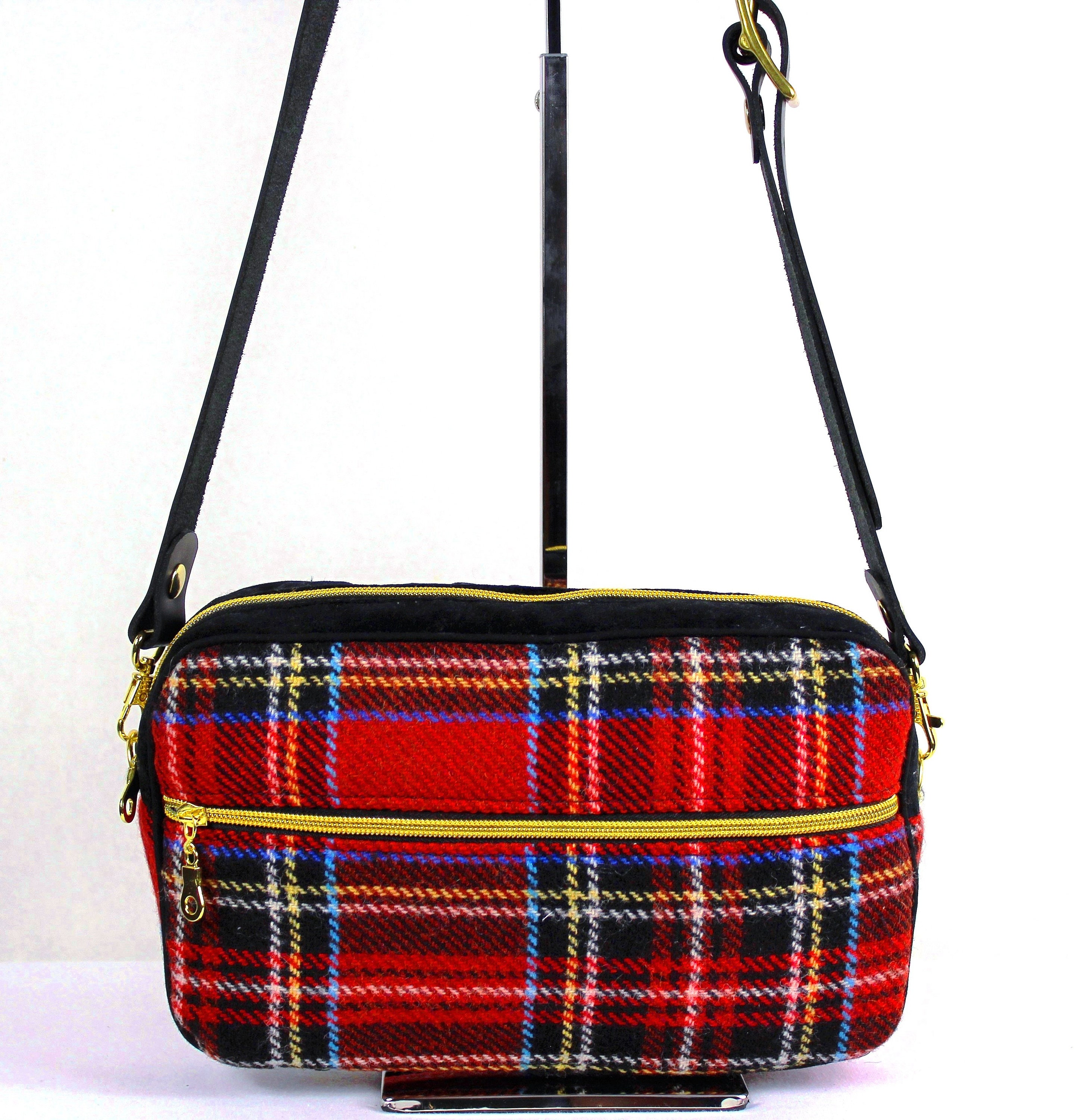 Cross Body Purse. Tartan Plaid. Genuine Leather Strap. Top Etsy