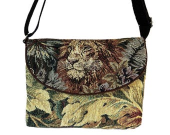 Small Crossbody Shoulder Messenger Purse Vintage Tapestry Design Vegan Boho Earth Tonesr