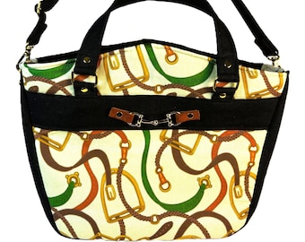 Equestrian Crossbody Tote Bag: Horse Bit Buckle, Leather Accents