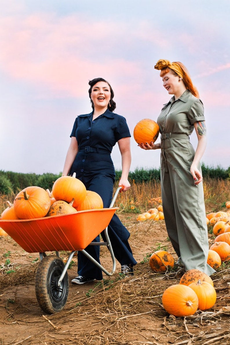 Rosie the Riveter Costume & Outfit Ideas Rosie 1940s work overalls $181.26 AT vintagedancer.com