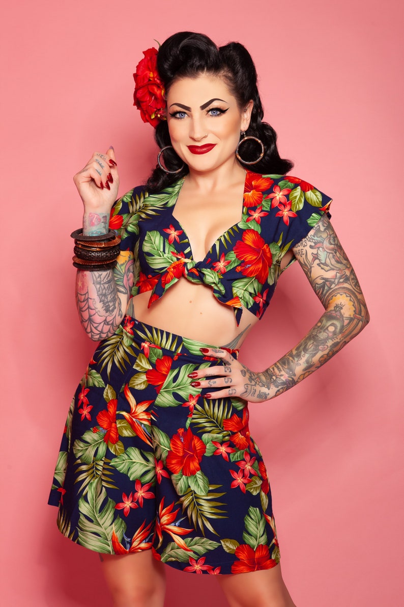 Vintage Rompers, Playsuits | Retro, Pin Up, Rockabilly Playsuits Coco shorts set $65.26 AT vintagedancer.com