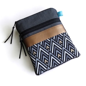 From 28.90 euros eReader / tablet case 6-8 inches jeans gray zigzag copper gold 2 zips image 1