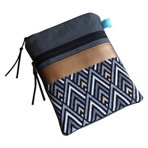 From 28.90 euros eReader / tablet case 6-8 inches jeans gray zigzag copper gold 2 zips image 2