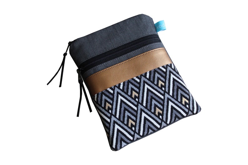 From 28.90 euros eReader / tablet case 6-8 inches jeans gray zigzag copper gold 2 zips image 2