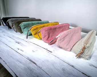 Pencil case bag wide cord various colors plain cord gray beige pink mustard sage dark green