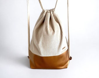 Ab 39,90 Euro Turnbeutel Tasche Cord beige Kunstleder Kupfer Gold  Festivalbag