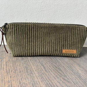 Pencil case pens wide cord olive green green plain cord image 4