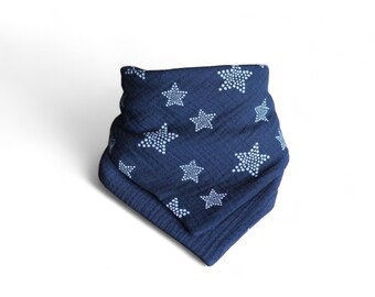 From 11,90 Euro Scarf Muslin Stars Dots Dark Blue Bib Name