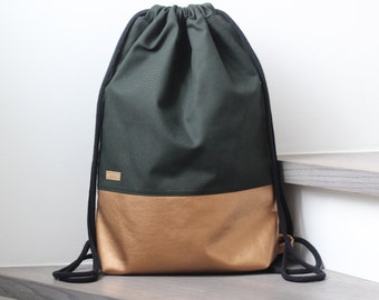 Ab 36,90 Euro Turnbeutel Kunstleder / Flaschengrün Uni Kupfer Rucksack